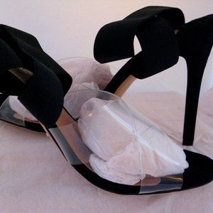 KAMI Brand Clear Vinyl on Black Kid Suede - Size 9